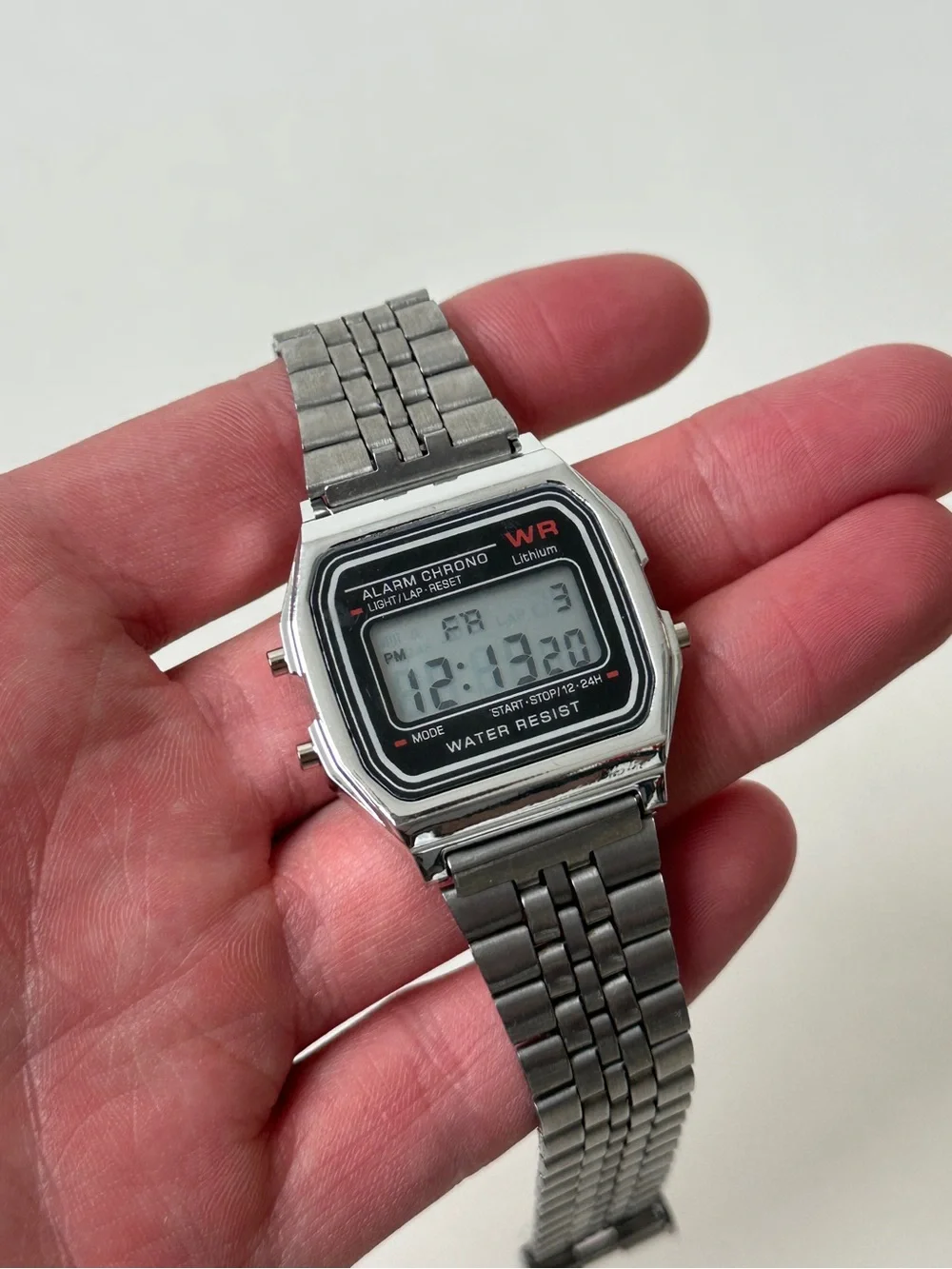 Classic Silver Digital Alarm Chrono Watch - Silver